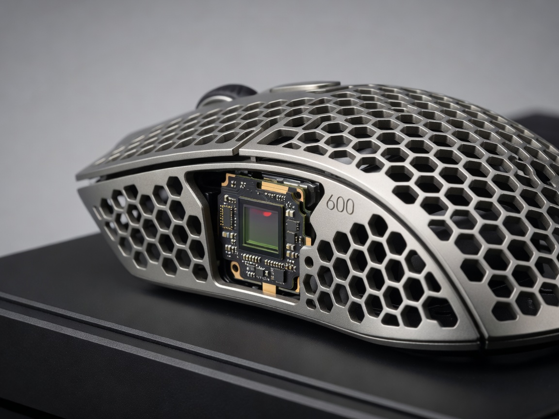 Exposed high precision optical gaming mouse sensor and lightweight magnesium honeycomb chassis